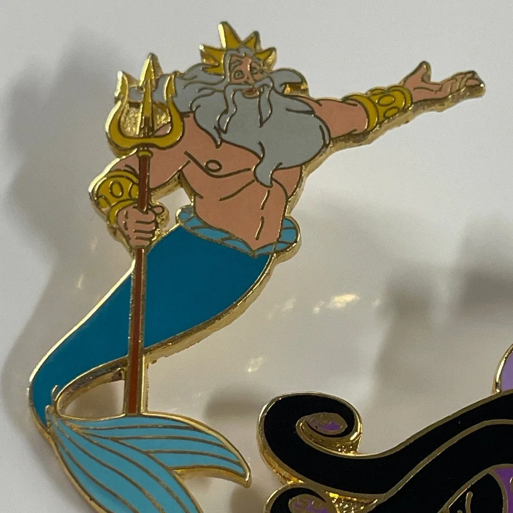 Disney The Little Mermaid King Triton Ursula Pin Set Vintage Gold Tone Enamel